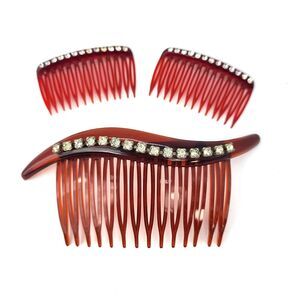 Vtg Hair Comb Set of 3 ART DECO Evening Bridal Rhinestone USA 2 Mini Goody Combs